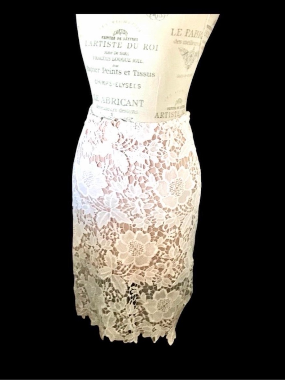 Sans Souci White Floral Lace Midi Pencil Skirt Sz S